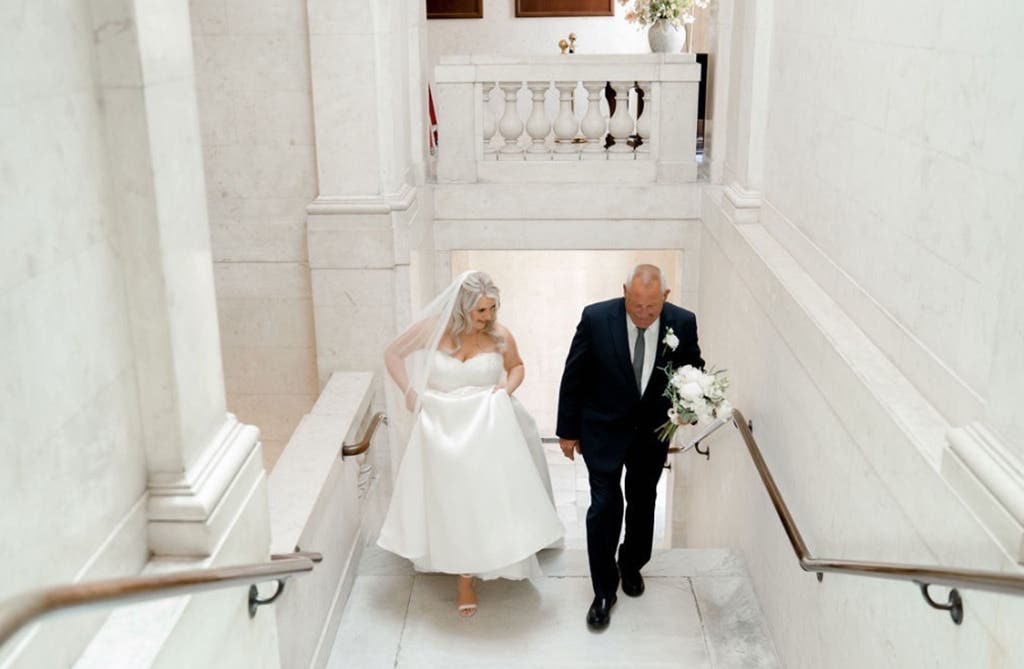 Bride and groom stood in doorway