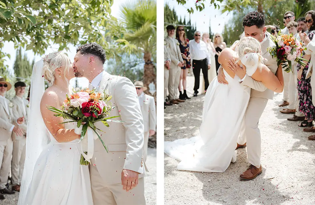Amy and Rob kissing after exchanging vows at their non-traditional wedding ceremony