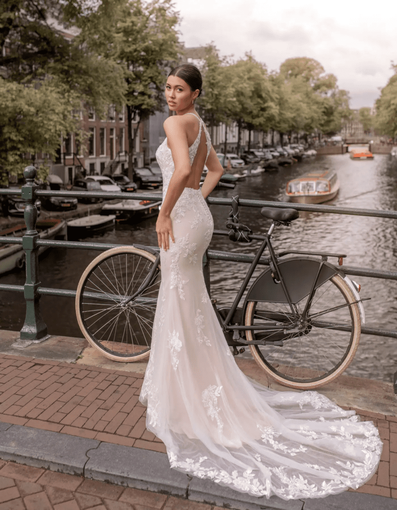 Lace sheath wedding dress Verona by MiaValenca inspired by Miley Cyrus