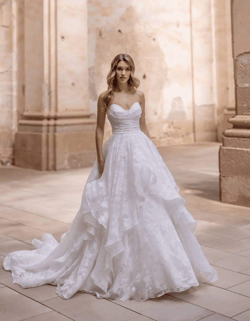 Romantic organza waterfall wedding dress Sevilla by Aaliyah Quinn inspired by Taylor Swift