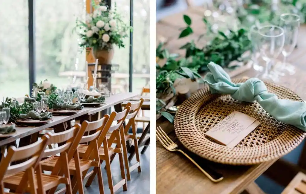 Botanical green wedding table setting from Vicki and Tom’s wedding