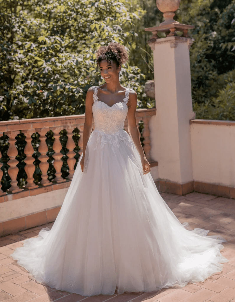 Tiffany a ballgown wedding dress with full skirt and structured bodice