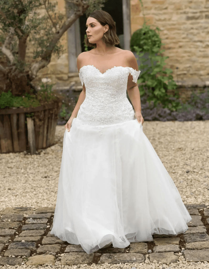 Kamala a fit and flare wedding dress with fitted bodice and soft flare