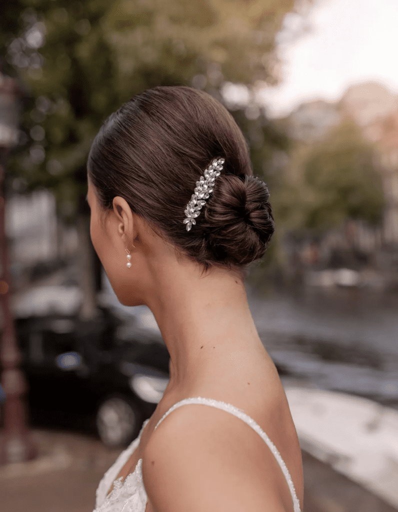 Minimalist bridal accessories paired with a contemporary wedding dress