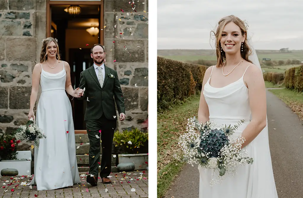 Real bride Becky wearing Alber by Sofia Cruz with groom Josh on their wedding day