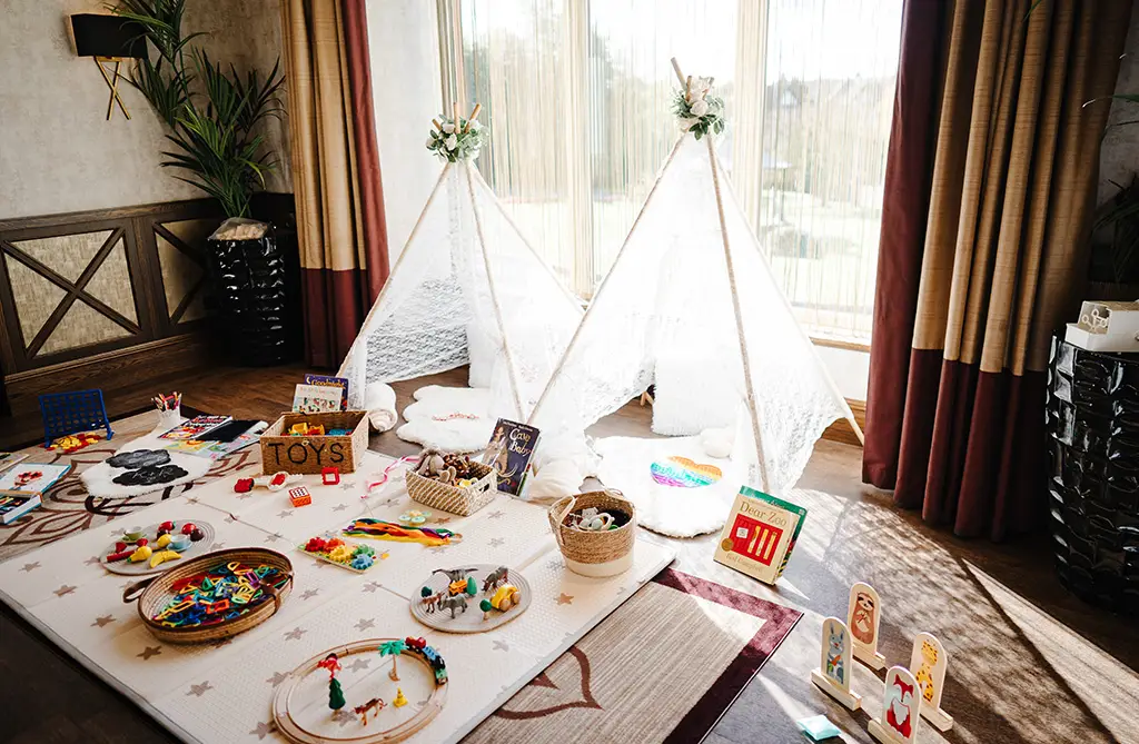 Kristeen and Ryan’s wedding playroom set up for children attending