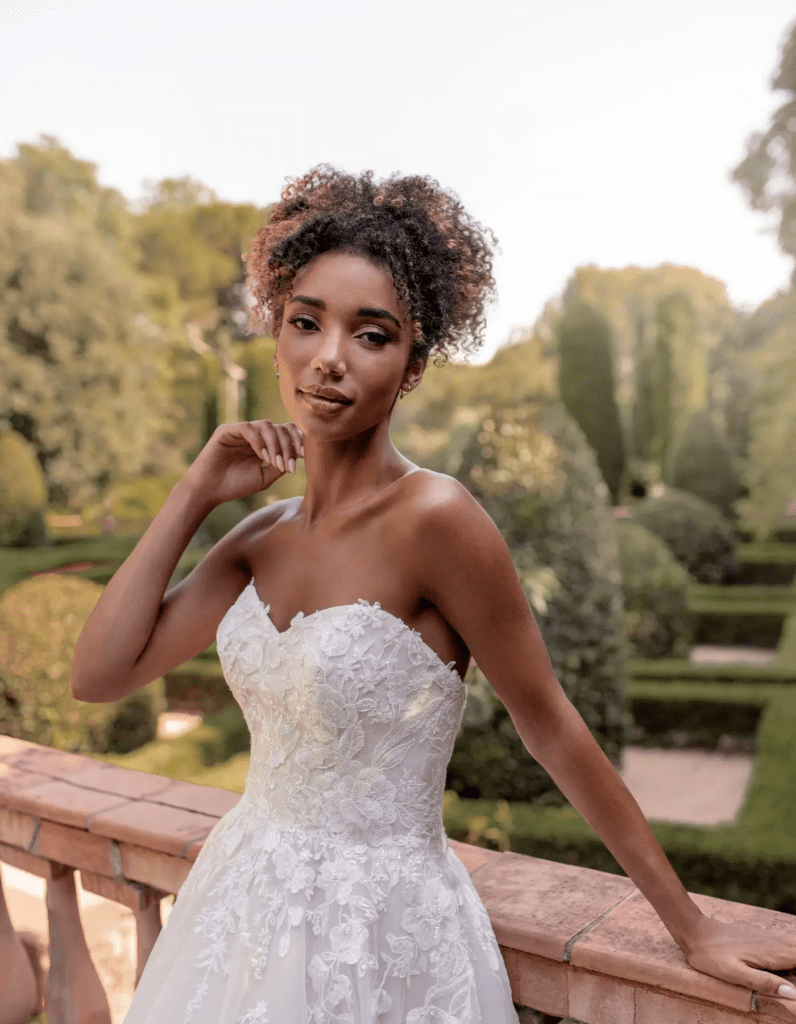 Classic floral wedding dresses Chloe and Trinity with romantic lace details