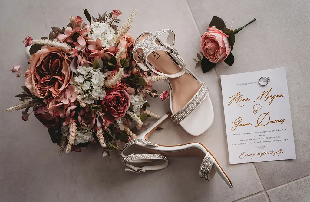Rhian’s bridal bouquet and buttonholes from Rhian and Gavin’s wedding
