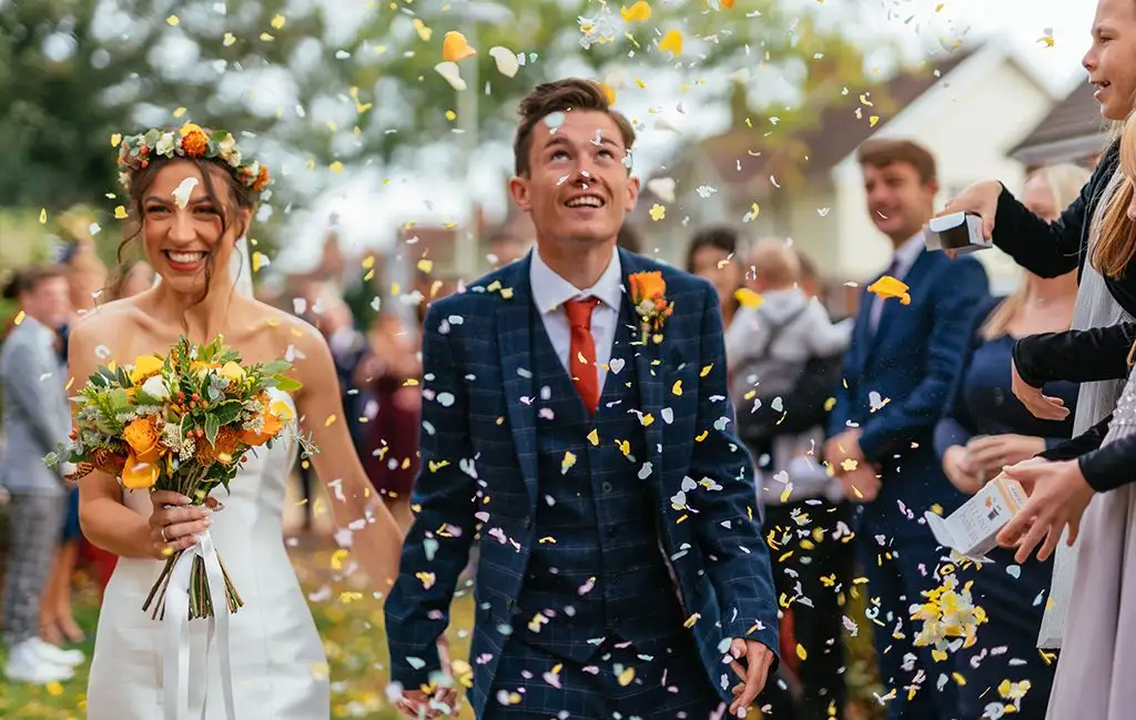 Emma’s floral halo and bridal bouquet from Emma and Tom’s wedding