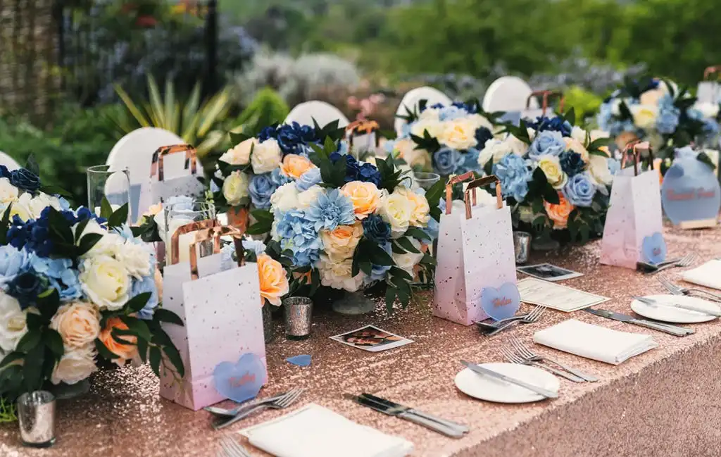 Ayeasha and Stephen’s bridesmaids’ bouquet with colourful seasonal flowers