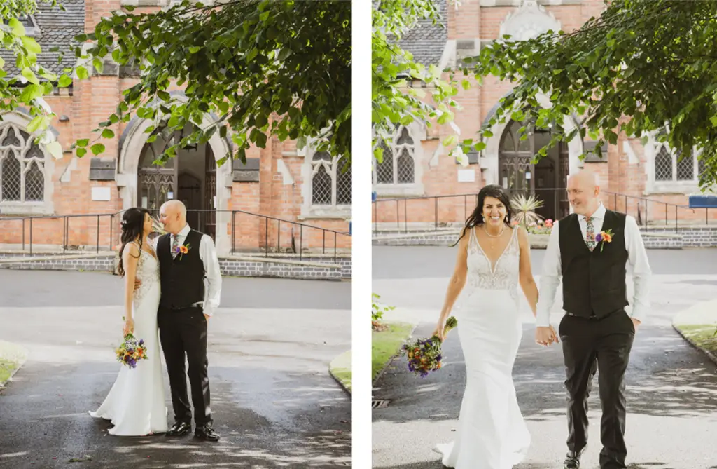 Stephanie and John outside after their wedding ceremony