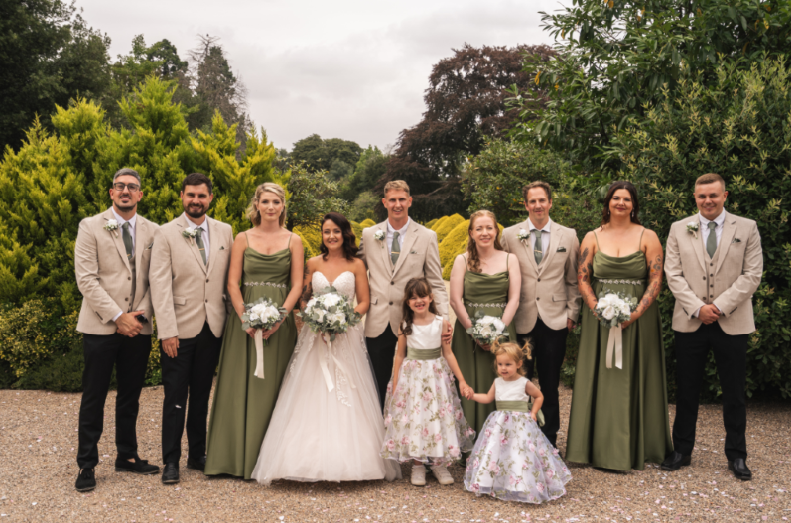 Sage green and blush pink styling at Lauren and Adam's wedding