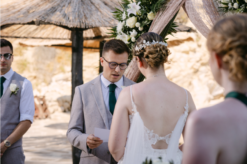 Guests at Steph's wedding on Cameo Island, Zakynthos