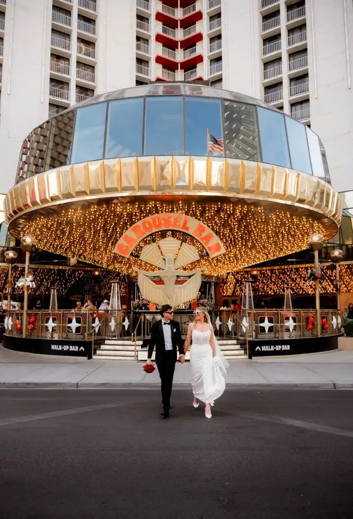 Megan and her partner on their Las Vegas wedding day