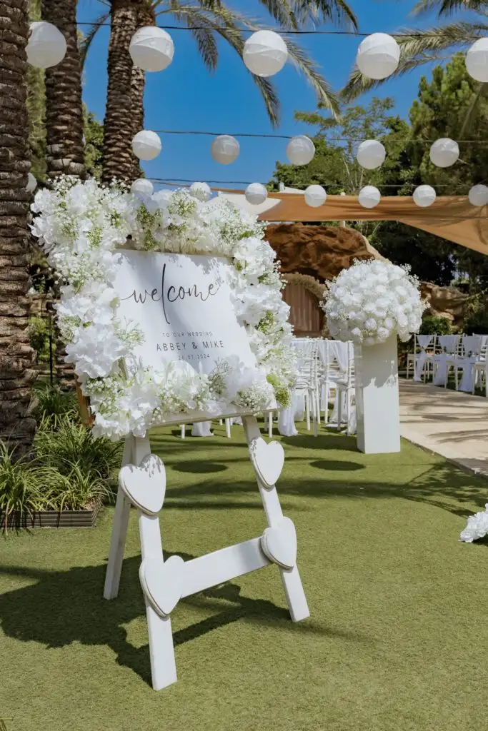 Abbey and her guests celebrating at her Cyprus wedding venue