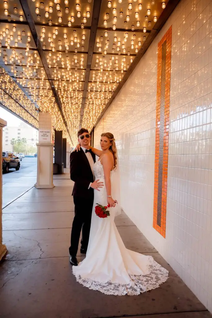 Bride trying on wedding dresses ahead of a destination wedding