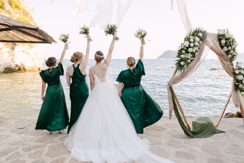 Steph and Connor's wedding ceremony by the water's edge in Zakynthos