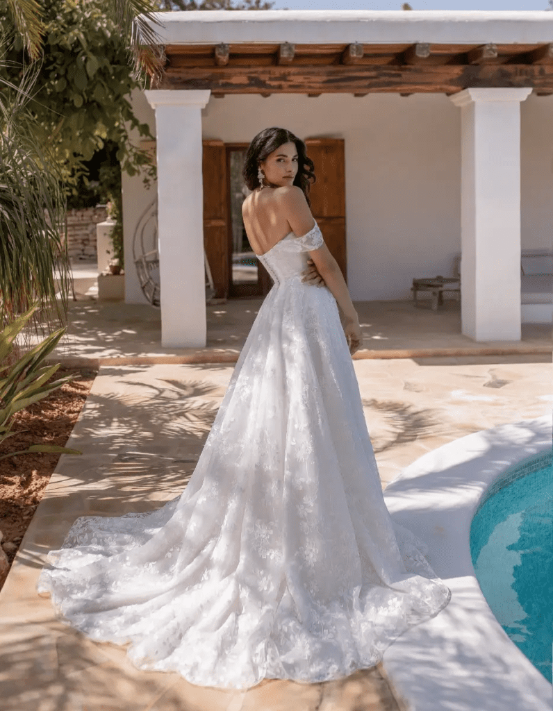 Detail of Dena lace wedding dress