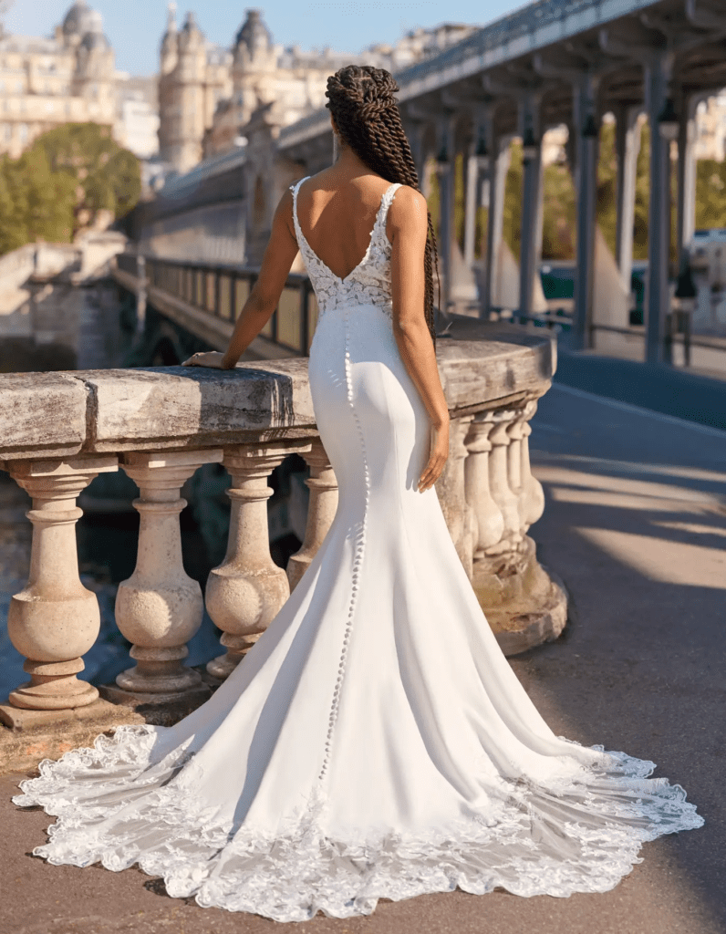 Detail of Ravello crepe wedding dress