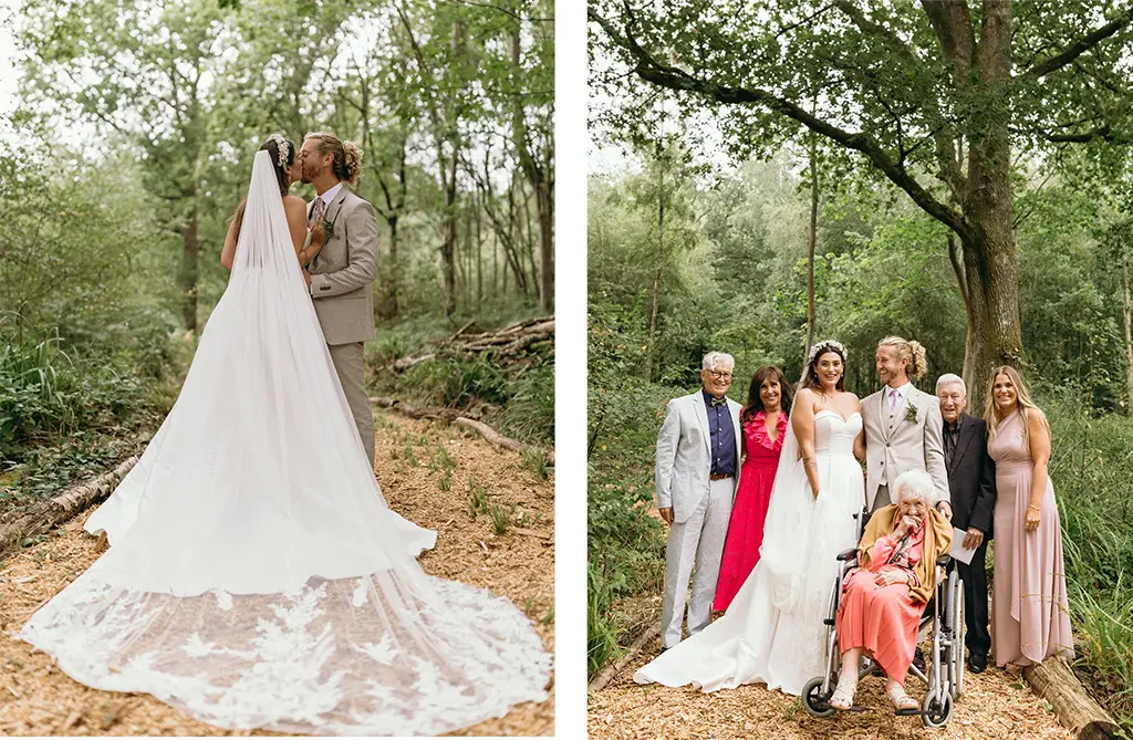 Botanical pastel styling details at Chloe's woodland wedding
