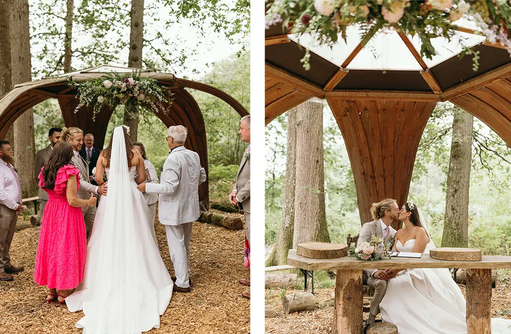 Real bride Chloe at her woodland festival wedding