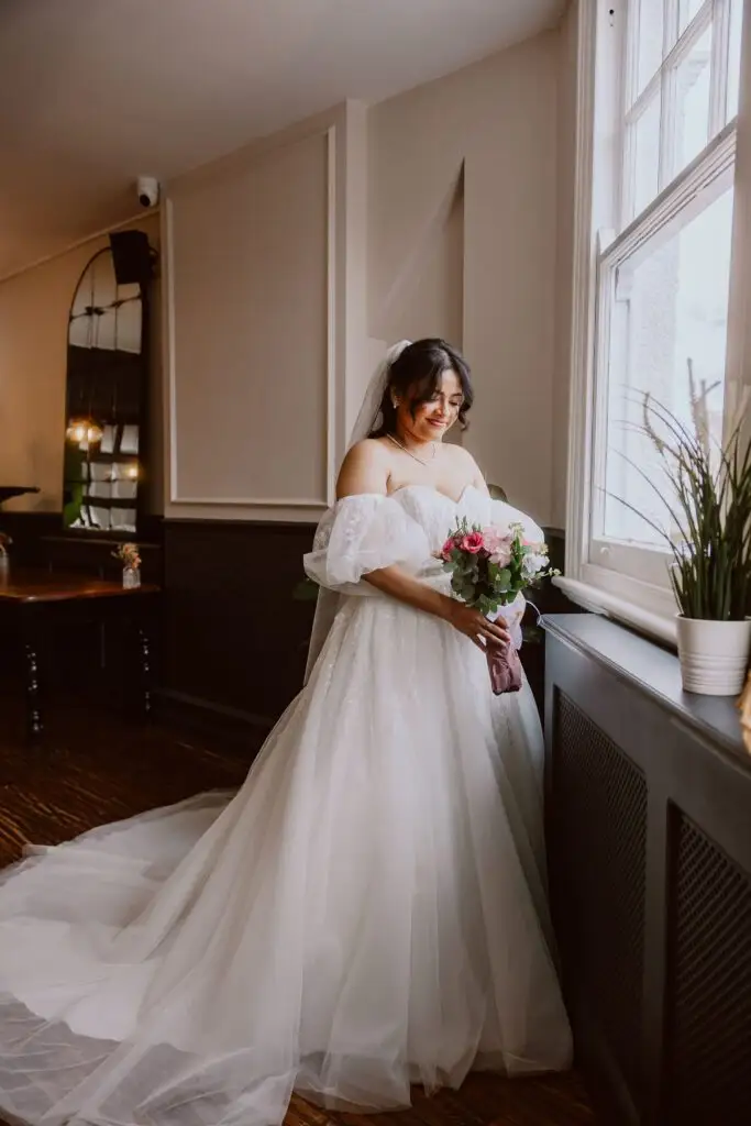 Snehal trying on wedding dresses