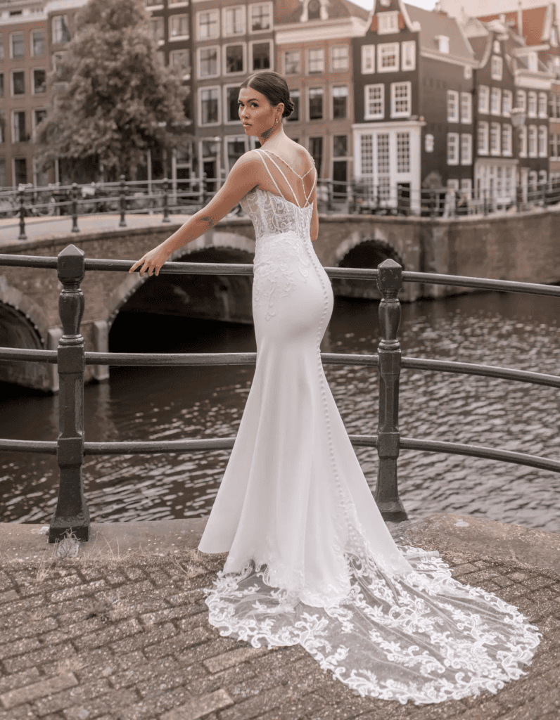 Bates wedding dress beaded back and train detail