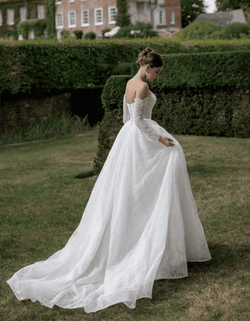 Paloma wedding dress cats-eye neckline detail