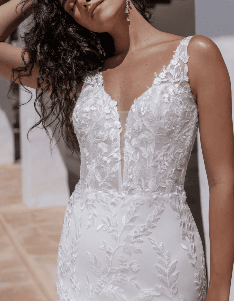 Skye wedding dress botanical embroidery detail