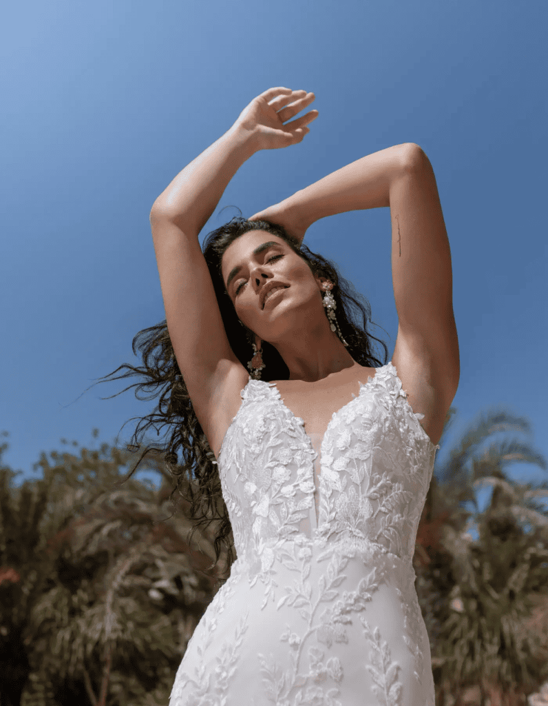 Statement sheath wedding dress detail