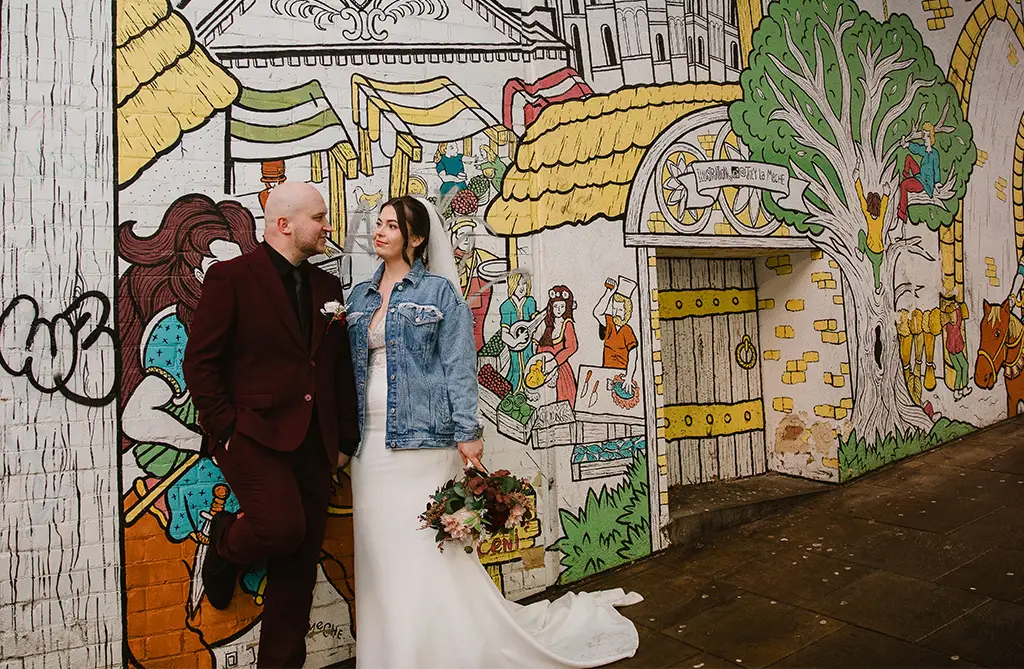 Real brides Lauren and Jake at their modern wedding