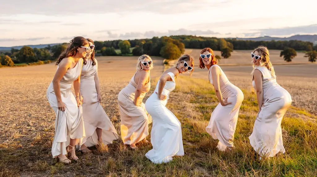 Real brides Sarah and Ali at their long sleeve wedding dress October wedding