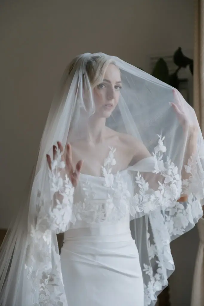 Eleanor wearing the Luka wedding dress by Sofia Cruz
