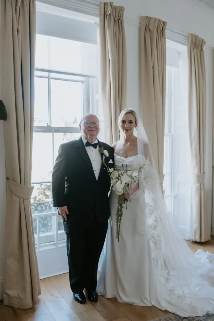 Close up of Eleanor's Luka wedding dress and Juliette veil