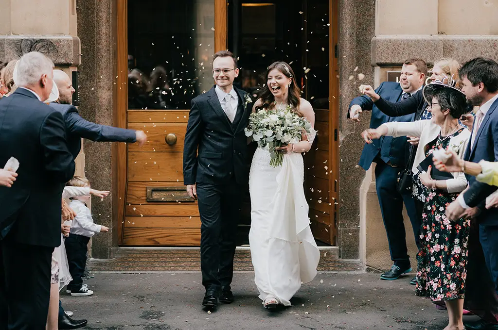 Real brides Sarah and Josh at their Manchester townhouse wedding