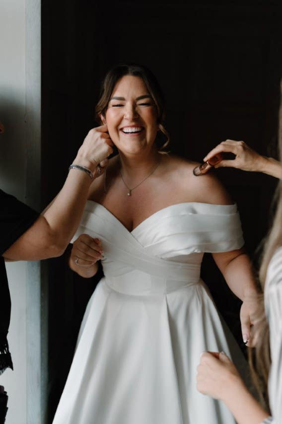 Rachel wearing the Byron wedding dress by Sofia Cruz