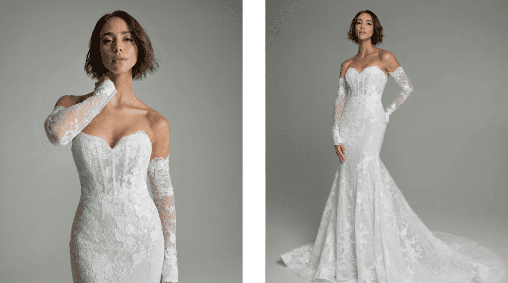 Lourdes sequin lace wedding dress with detachable sleeves by Aaliyah Quinn