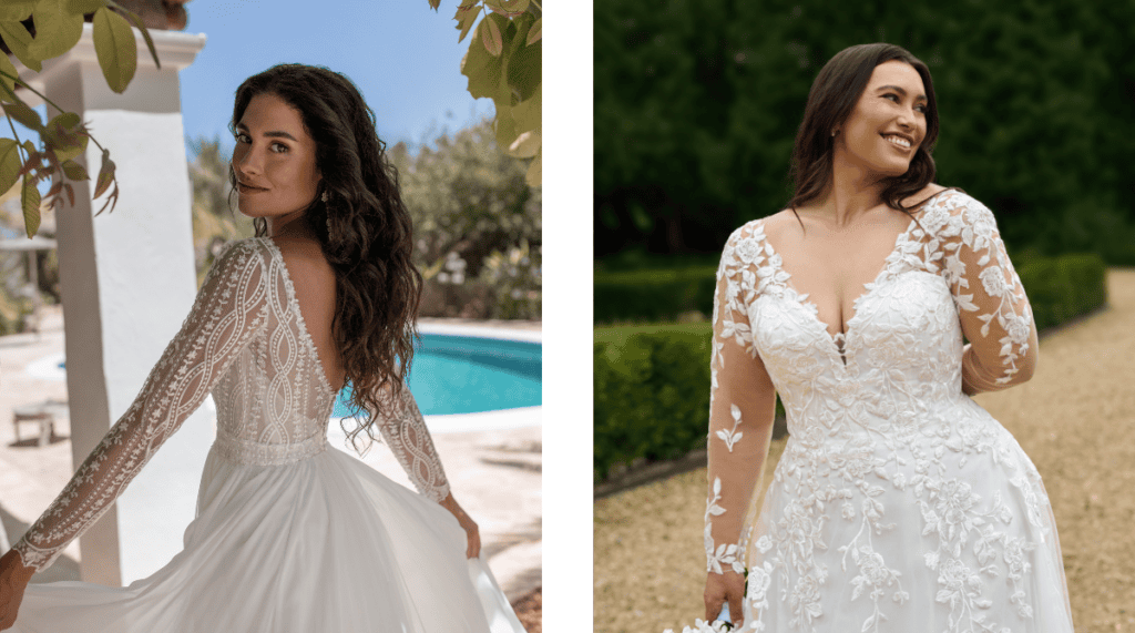 Marisol and Annmarie long sleeve wedding dresses