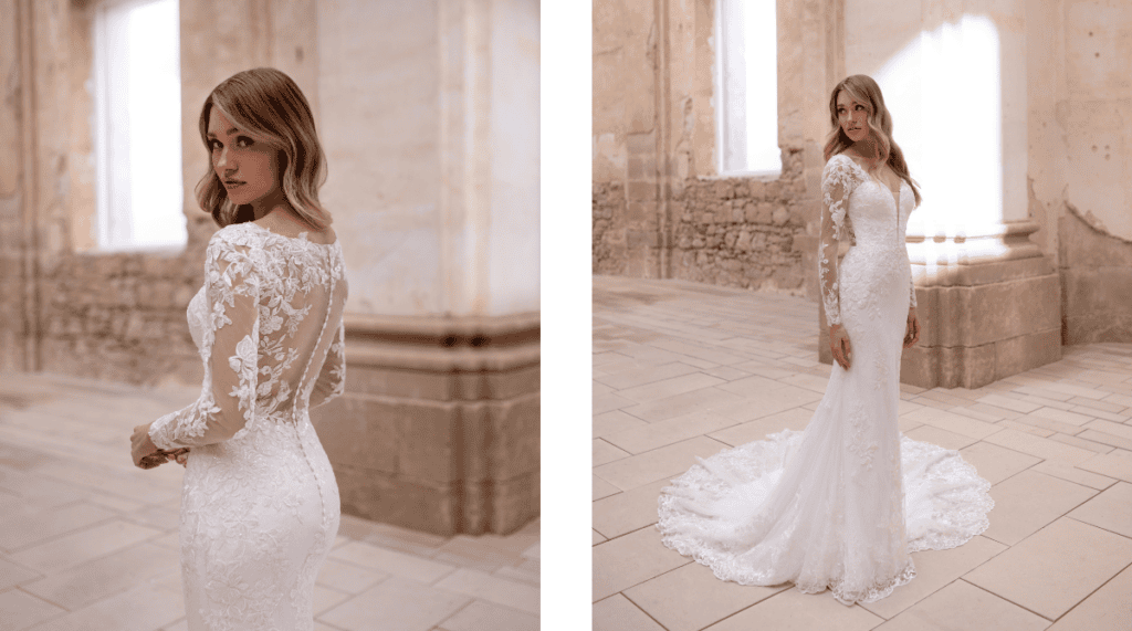 Blakely long sleeve sequin lace wedding dress by Aaliyah Quinn
