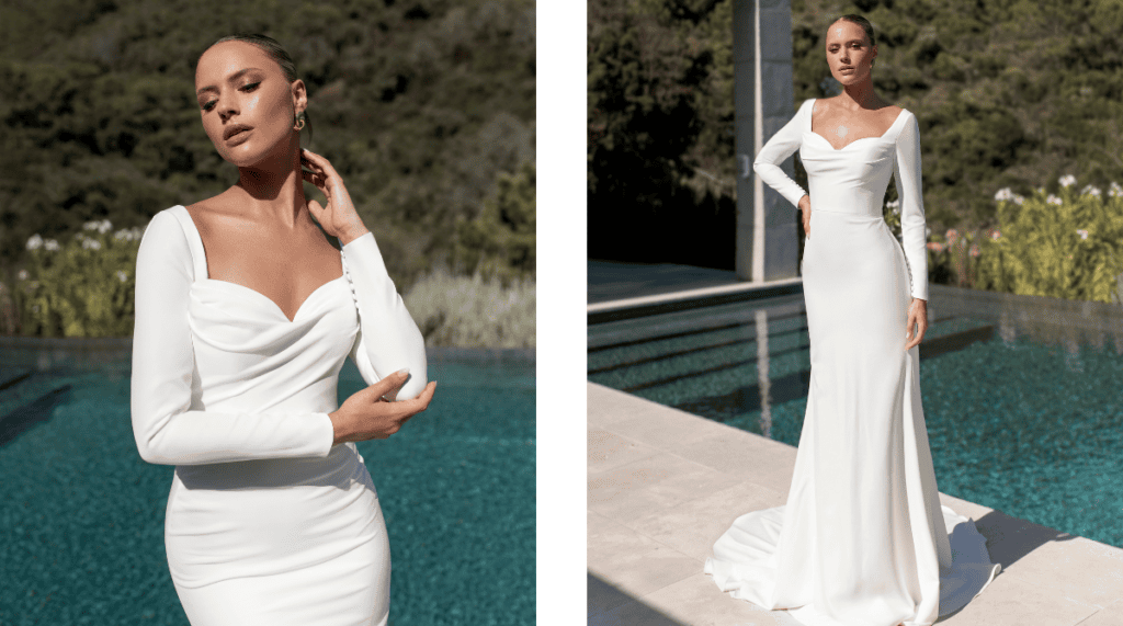 Arden long sleeve crepe wedding dress by Sofia Cruz